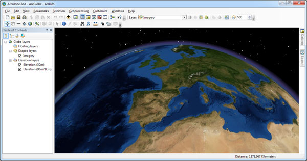 Vista espacial de ArcGlobe y la Tierra