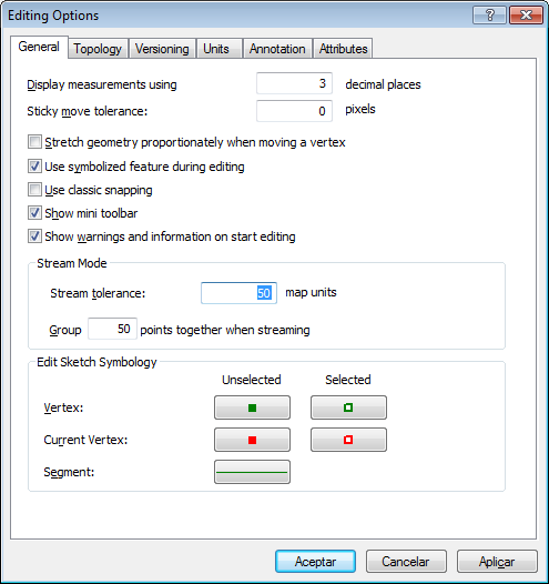 Opciones Stream de ArcGIS