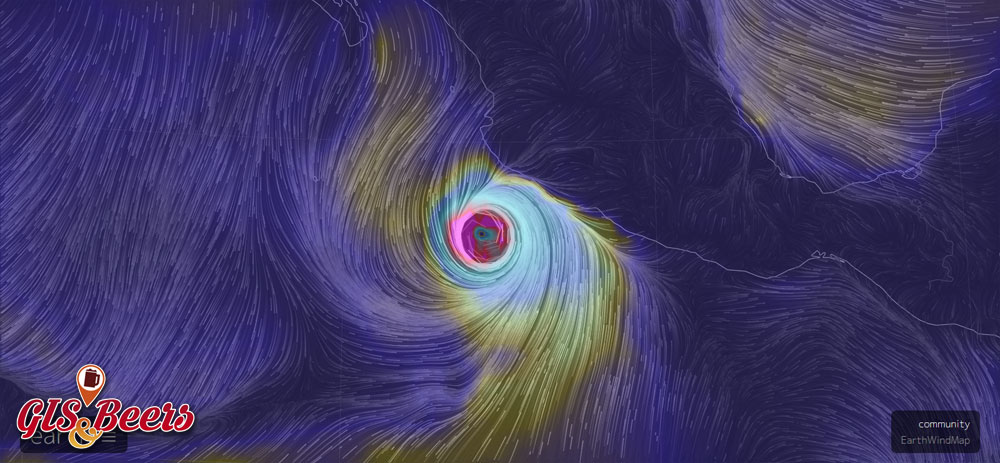 mapa de vientos Huracan Patricia