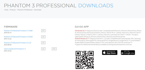 Descarga firmware de dron Phantom