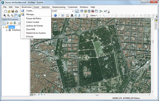 lista de bookmarks en ArcGIS