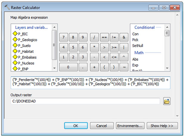 raster calculator aptitud territorial