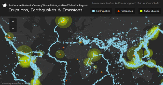 Cartografía de terremotos y vulcanismo