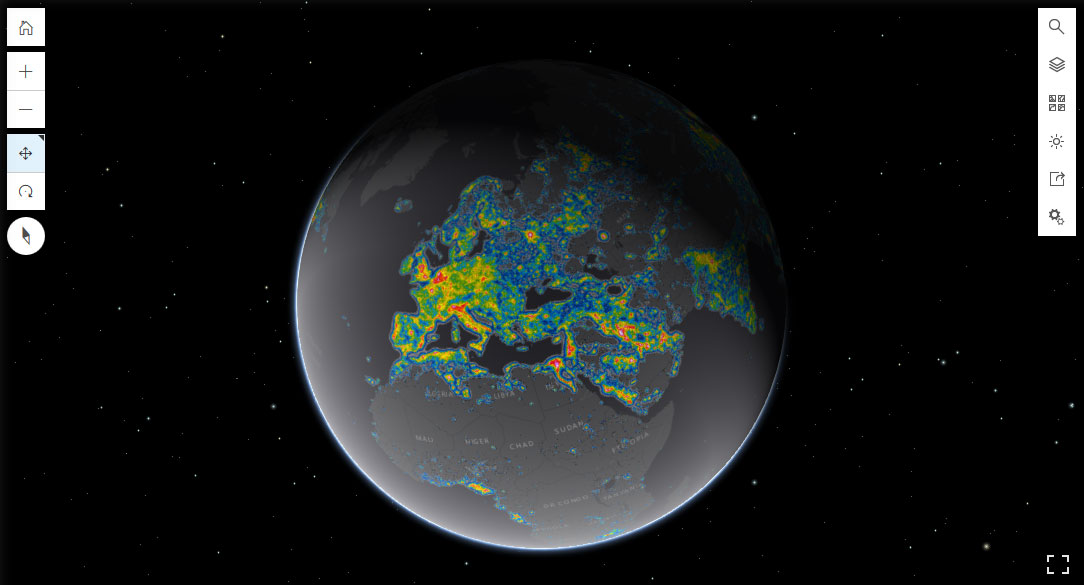 Mapa de polución nocturna de ESRI