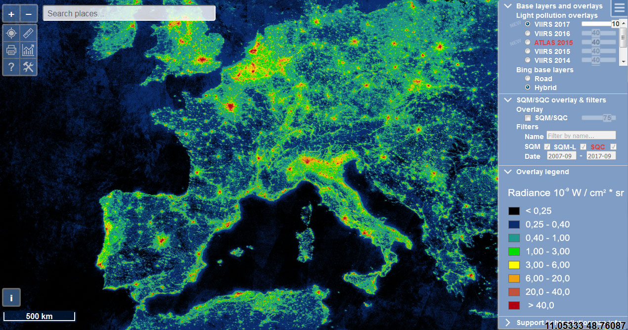 Polución lumínica en mapas con GIS