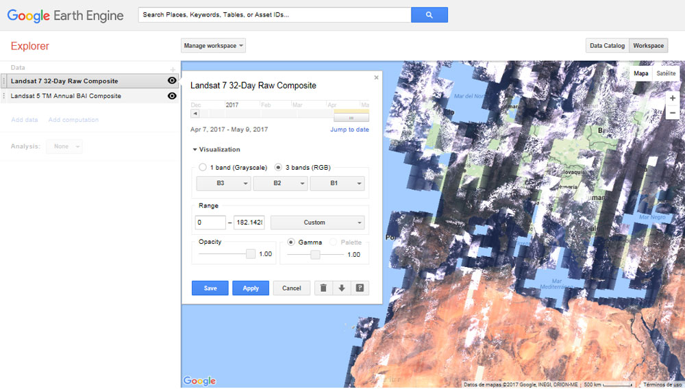 Editor de imágenes satélite de Google Earth Engine