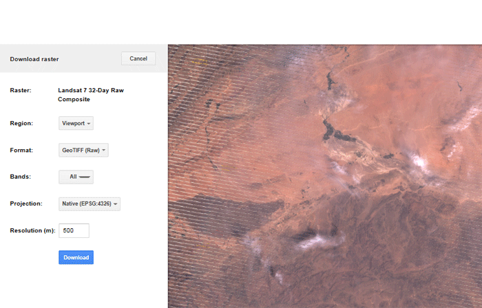 Opciones de descarga de imágenes de Google Earth Engine