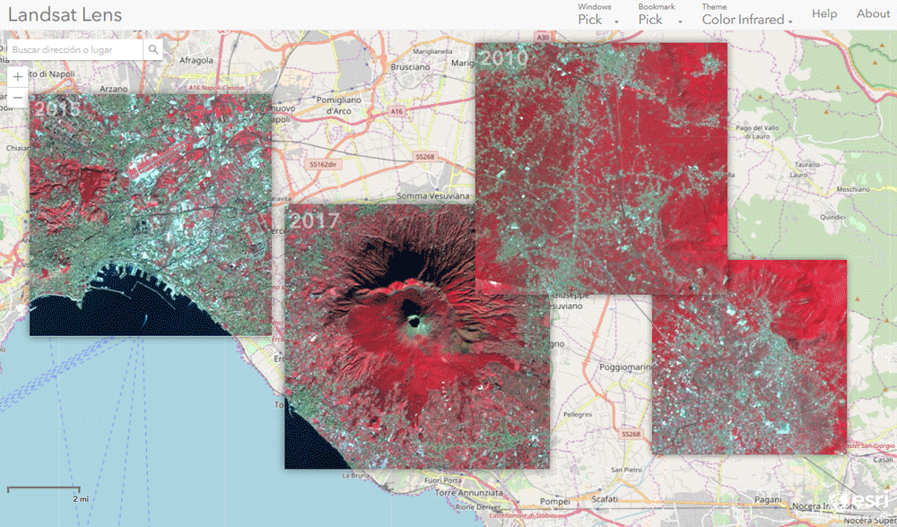 Landsat Lens, comparativa de imágen satelital multiespectral