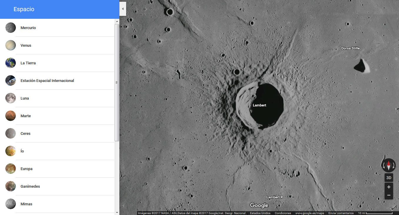 Mapas planetarios con el visor de Google