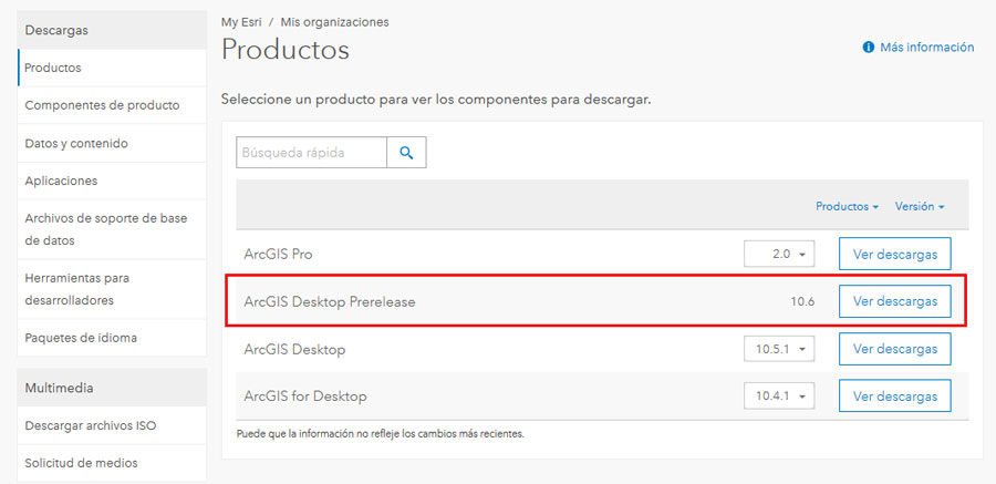 ArcGIS 10.6 descarga gratuita en My ESRI