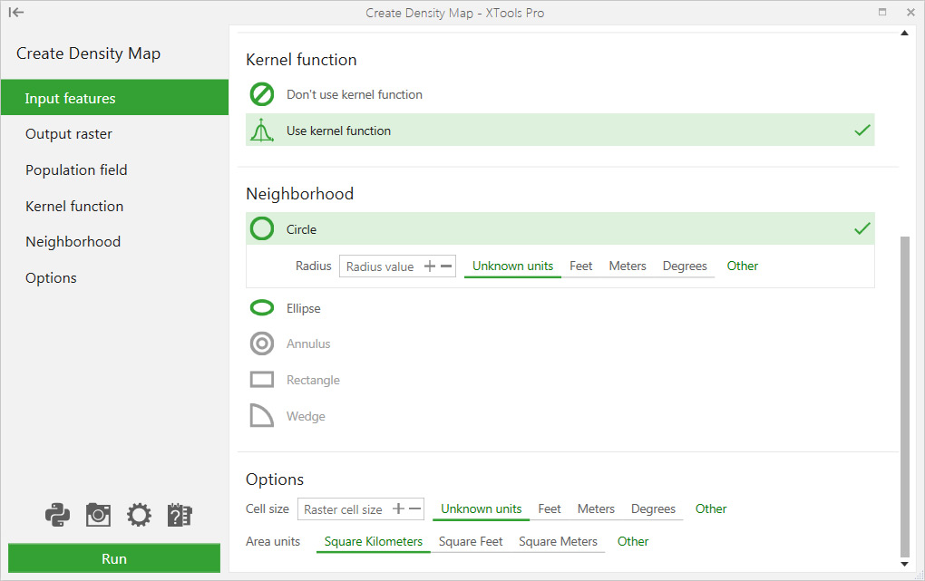 Herramienta XTools mapa de densidad Kernel