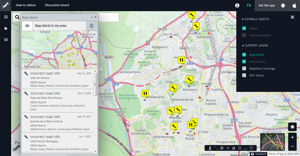 Avisos de edición del callejero Map Creator