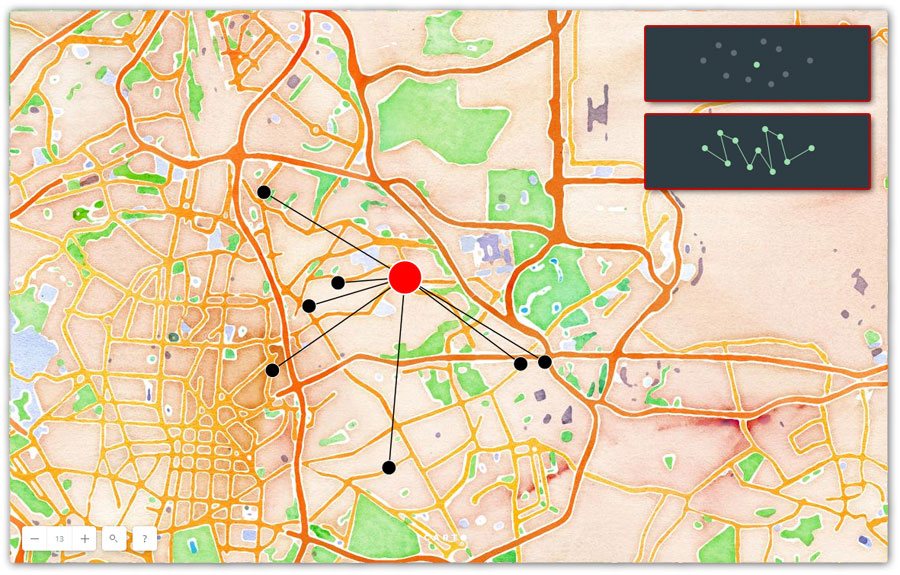 Conexiones de crímenes en mapas criminales de Canter