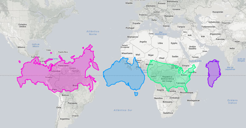 Cual es el tamaño real de los países y continentes