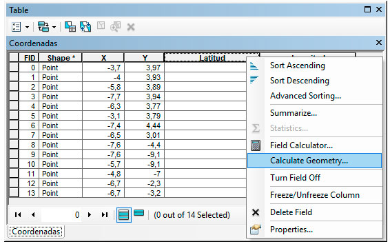 Calculo de geometría para coordenadas en ArcGIS