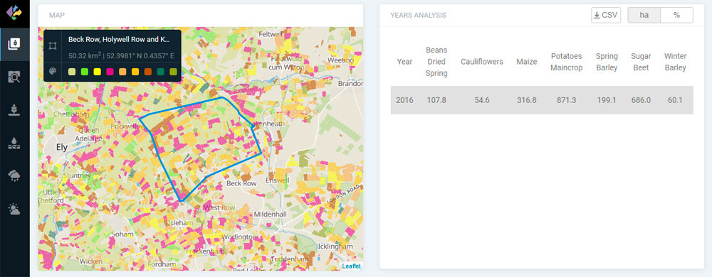 Datos analíticos de mapas de cultivos mediante teledetección