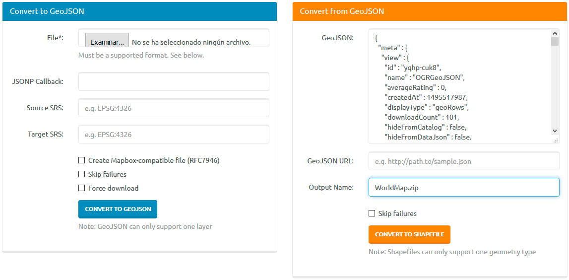 GEOJSON to shapefile online