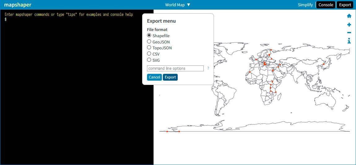 GEOJSON 2 SHP con Mapshaper y OGRE