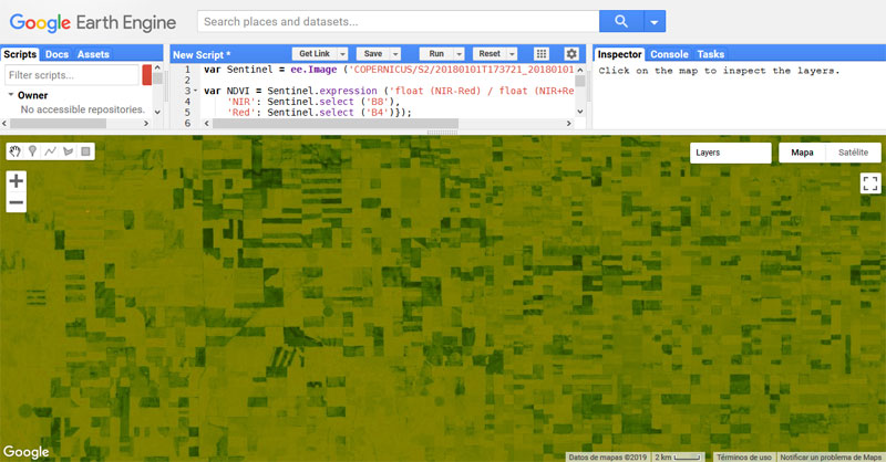 Cálculo de índices satélite en Google Earth Engine