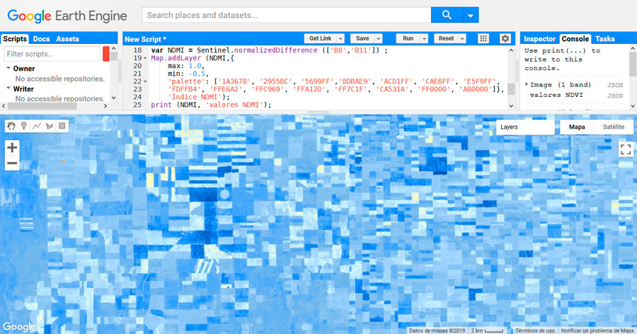 Cálculo de índices satélite NDMI en Google Earth Engine