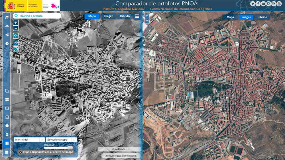 Comparar ortofotos temporales del PNOA