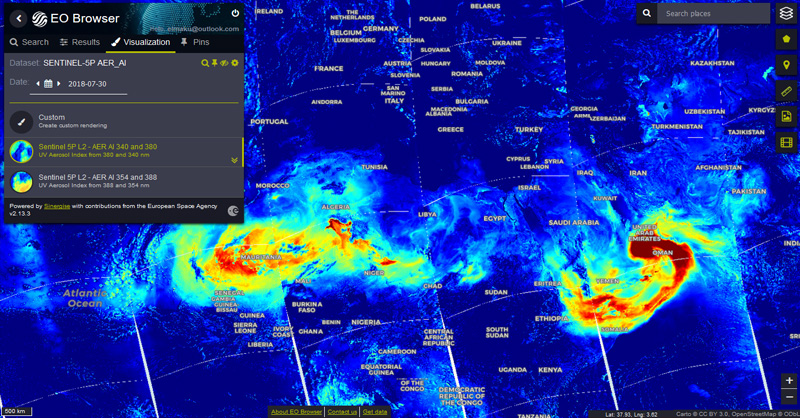 Imagenes satélite de datos atmosféricos Sentinel 5P