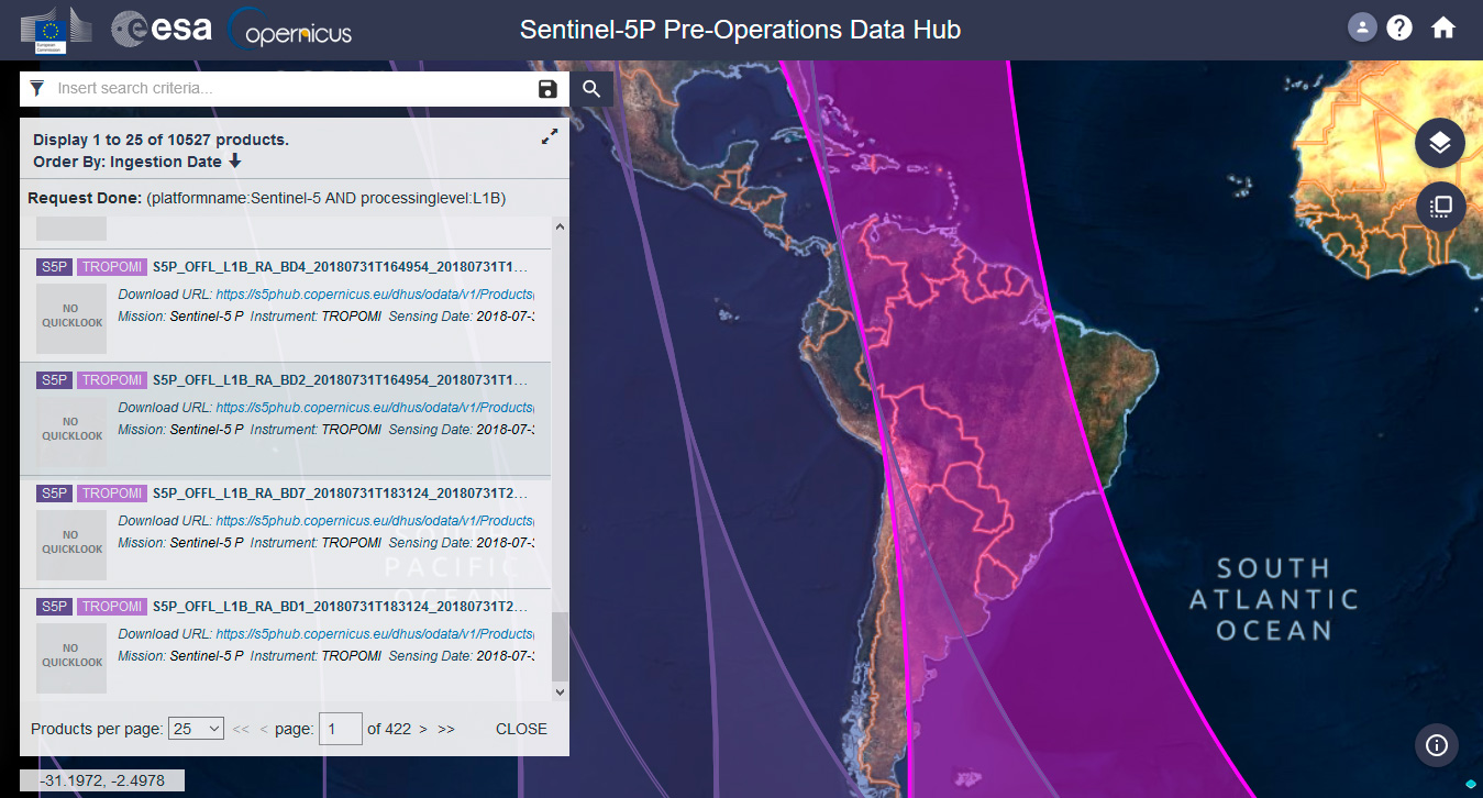 Descargar imágenes satélite Sentinel 5P para monitoreo de atmósfera