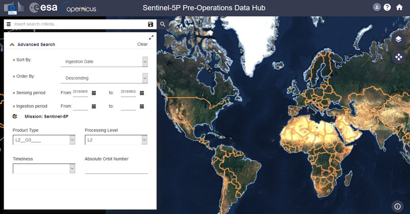 Descargar imágenes Sentinel 5P para seguimiento atmosférico