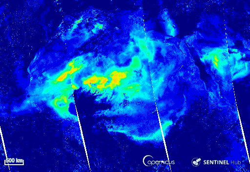 Secuencia timelapse de datos atmosféricos de Sentinel 5P