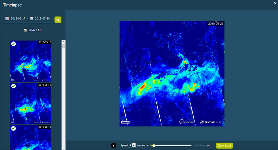 Timelapse de datos atmosféricos y seguimiento de contaminación con Sentinel 5P