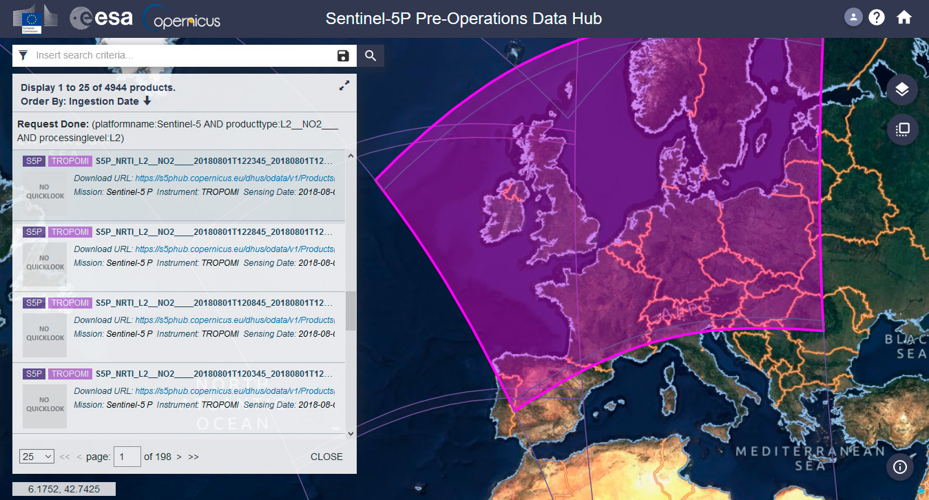 Descarga de datos instrumento TROPOMI