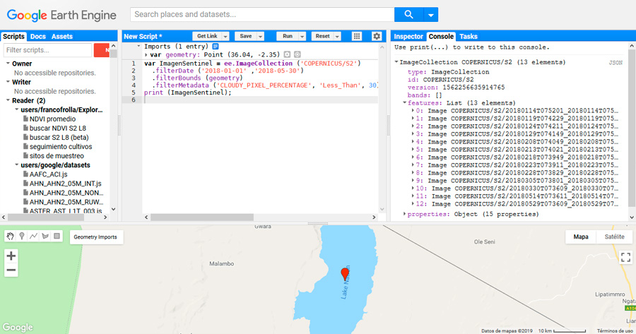 Visualización de imágenes y creación de scripts en GEE