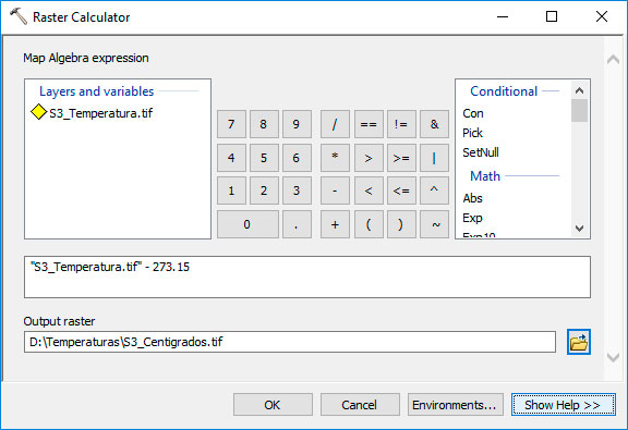 Conversión de grados Kelvin a Centígrados en ArcGIS