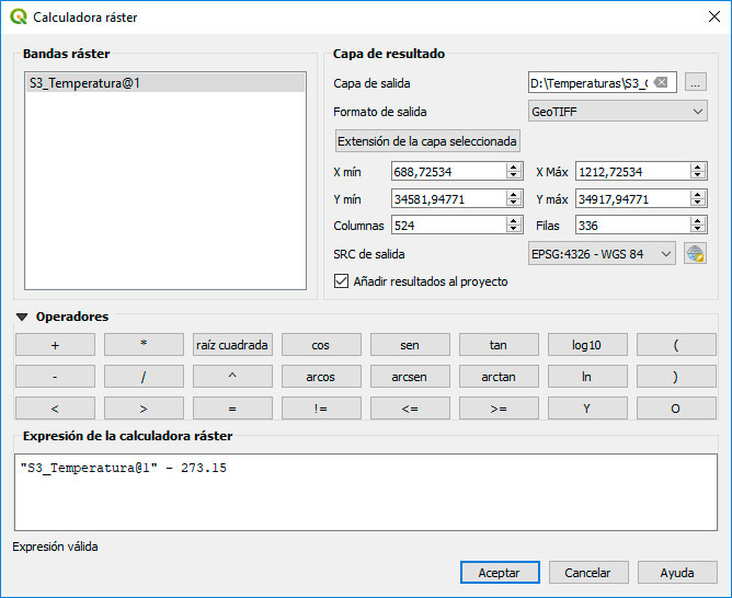 Conversión de grados Kelvin a Centígrados en QGIS