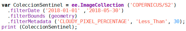 Filtros en scripts para Google Earth Engine