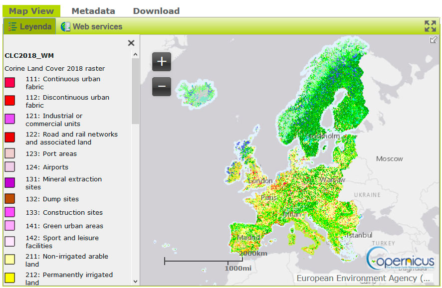Descargar cartografía Corine Land Cover 2018