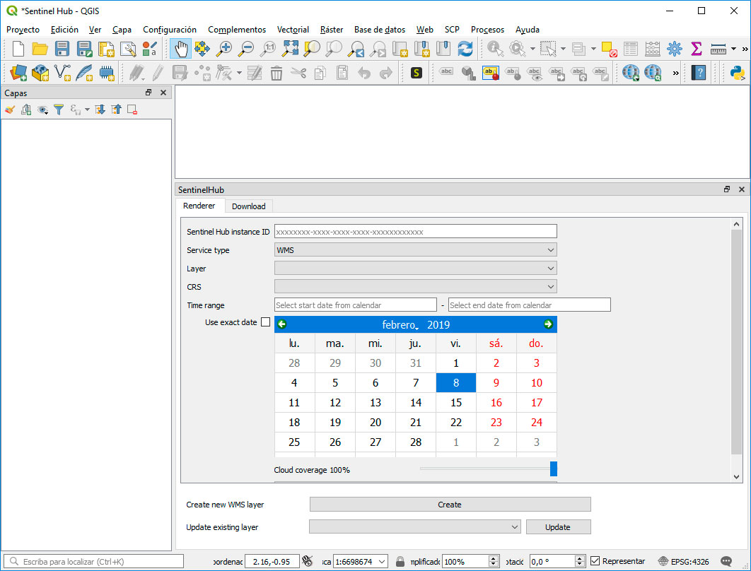 Configuración de servicios WMS Sentinel en QGIS