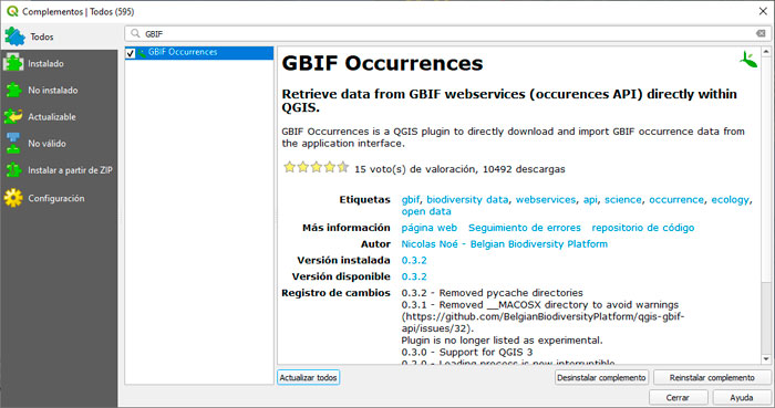 Plugin QGIS para descargar distribución de especies GBIF