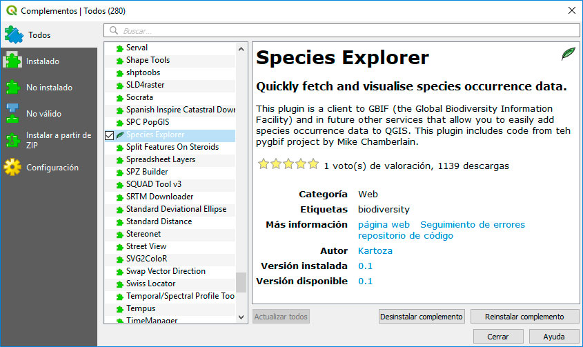Plugin QGIS distribución de mapas de especies