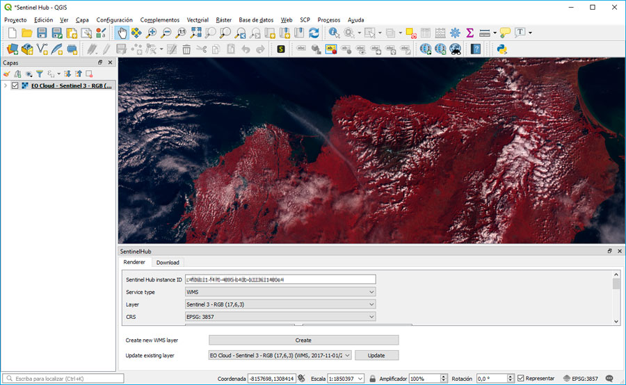 Visualizacion de imágenes Sentinel con plugin QGIS Sentinel Hub