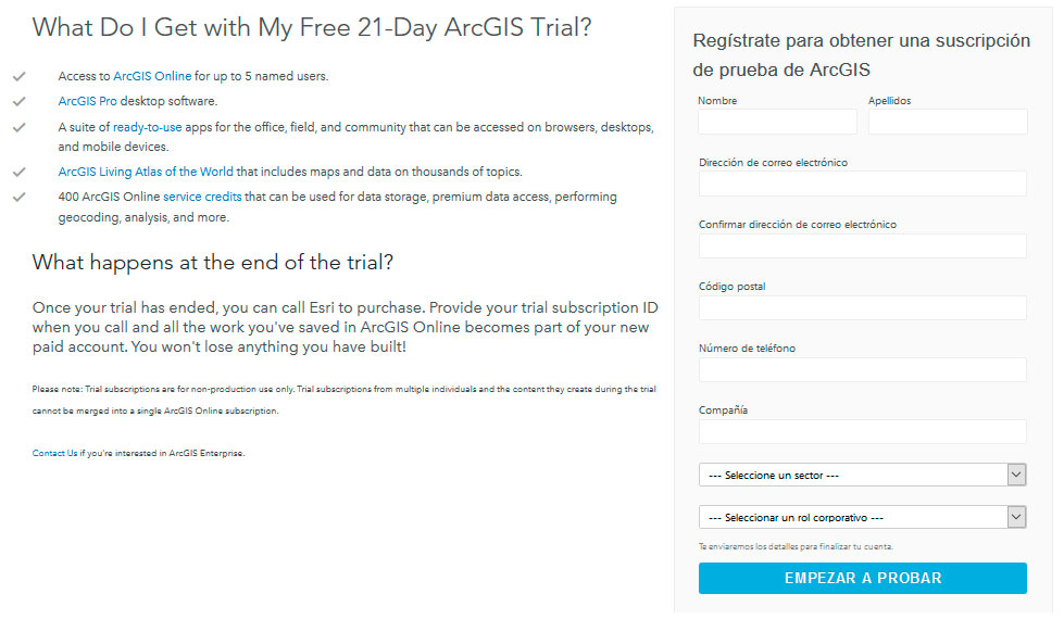 Cuenta ESRI Trial ArcGIS