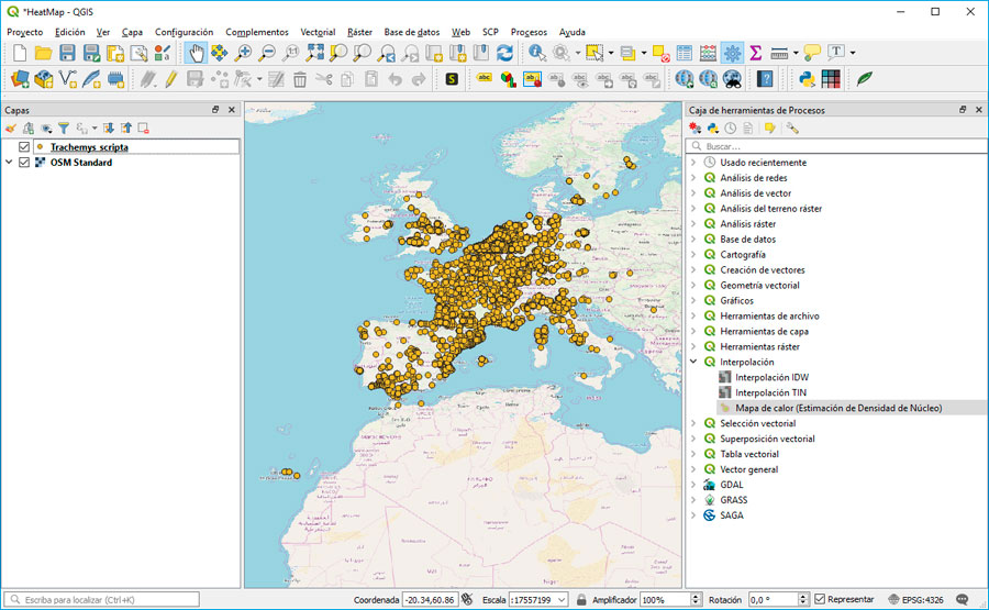 Herramienta Kernel para interpolar en QGIS