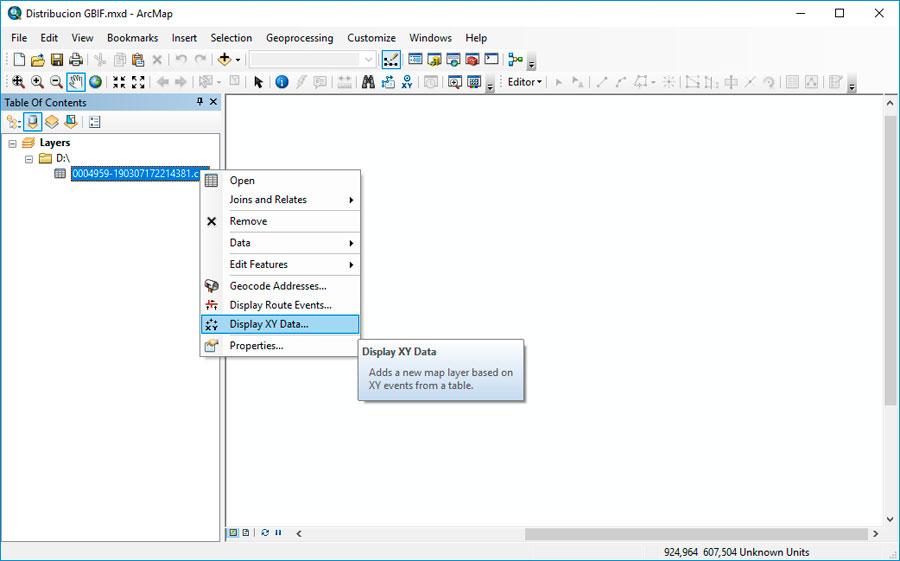 Incorporar coordenadas X Y en ArcGIS