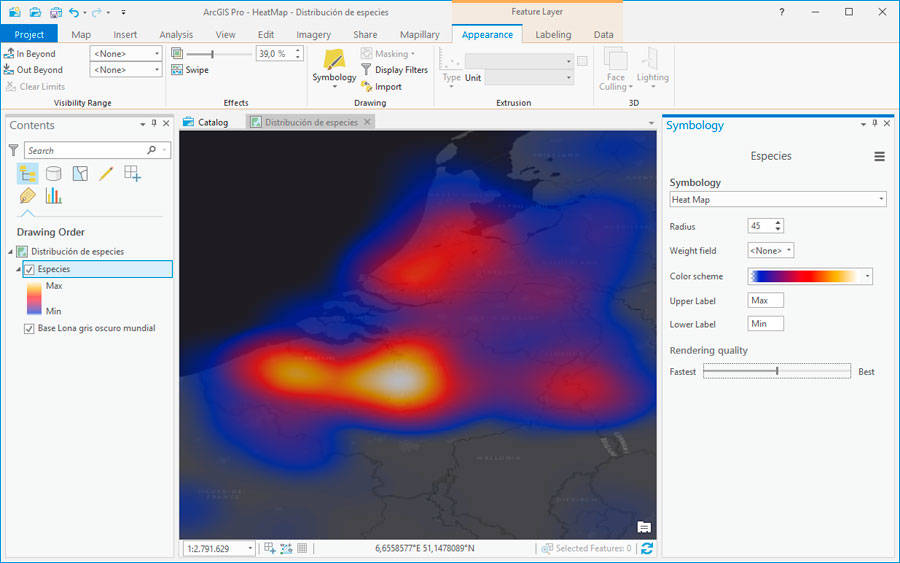 Como crear mapas de calor en ArcGIS Pro