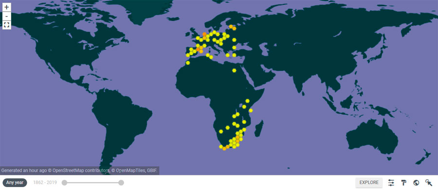 Mapas de distribución de especies del GBIF