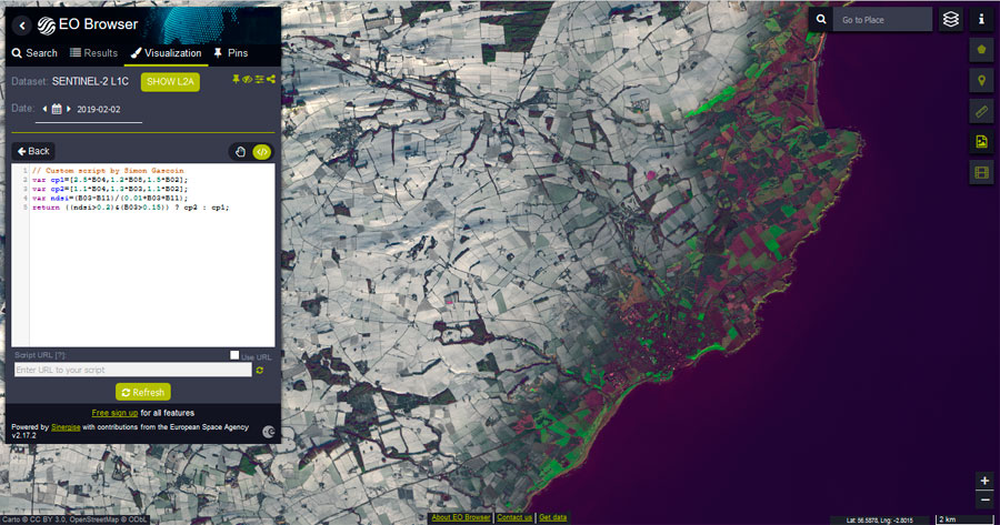 Scripts para análisis de teledetección en EO Browser y Sentinel Playground