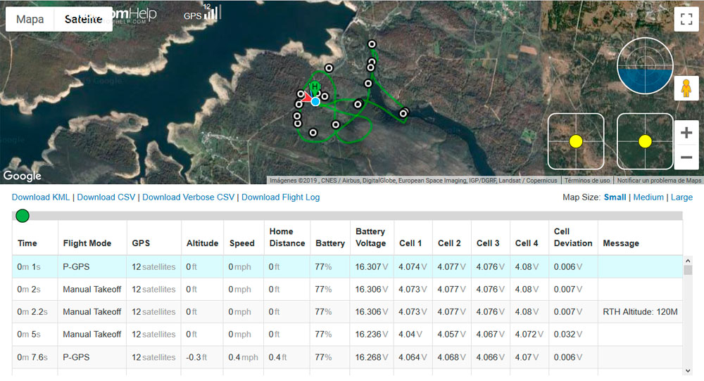 Flight Logs DJI, exportación del track de vuelo