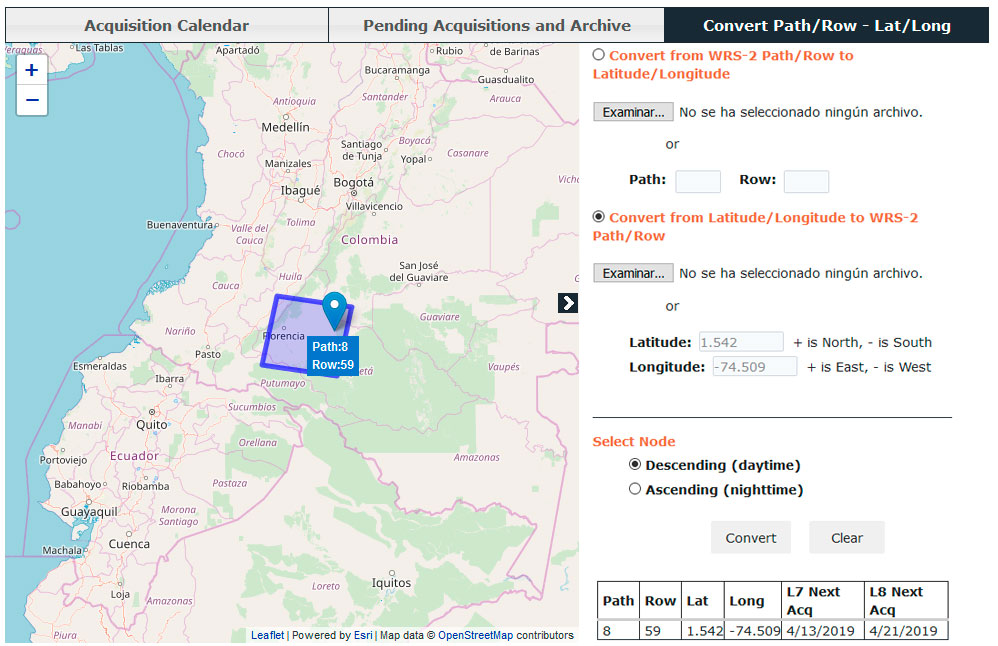 Identificación del path y row de Landsat