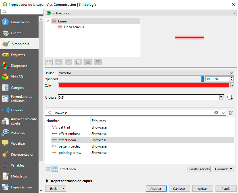 Simbologia neon en QGIS