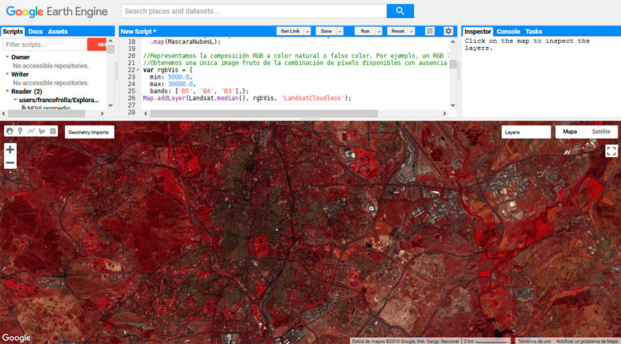 Combinación RGB de imágenes satélite en Google Earth Engine
